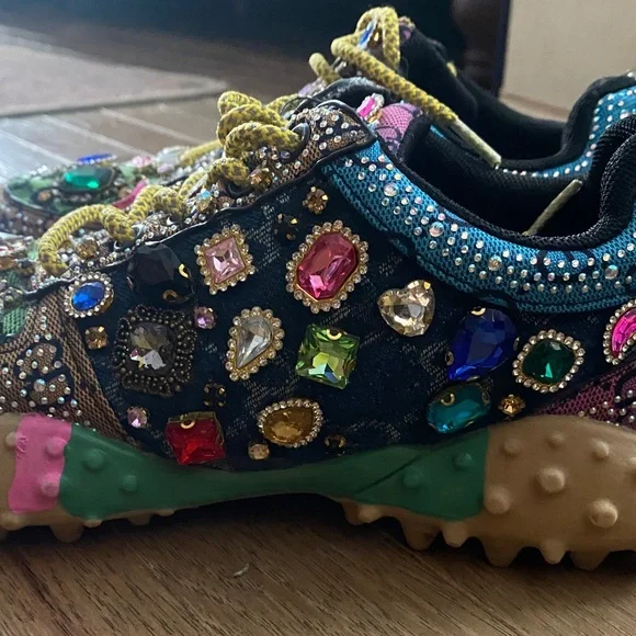 Taxi Rhinestone Canvas Bling Shoes Sz 8.5 Multicolor Gems - Picture 5 of 16
